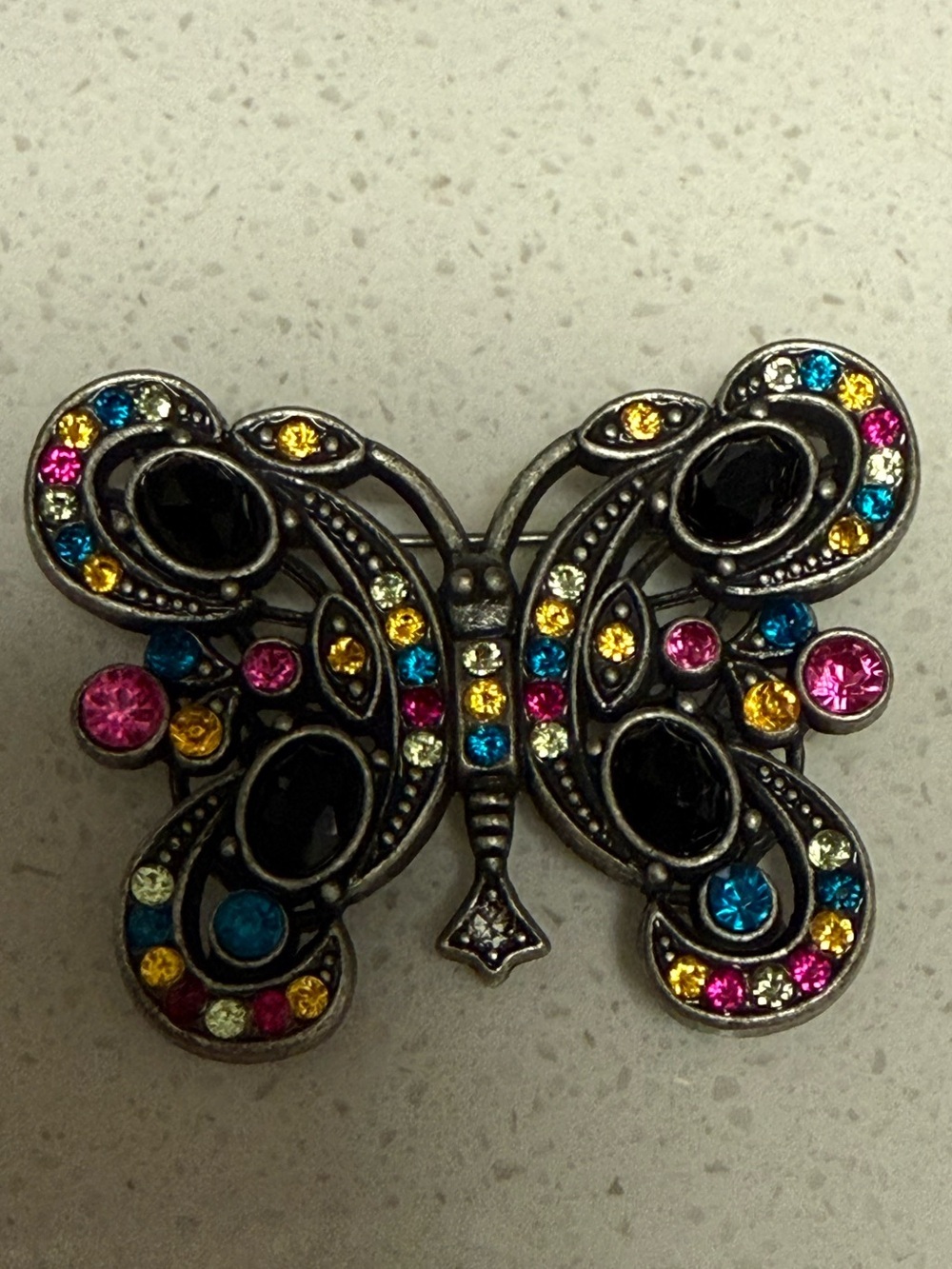 1.5”x1” Silver Tone Multicolor Rhinestone Beautiful Butterfly Fashion Pin Brooch